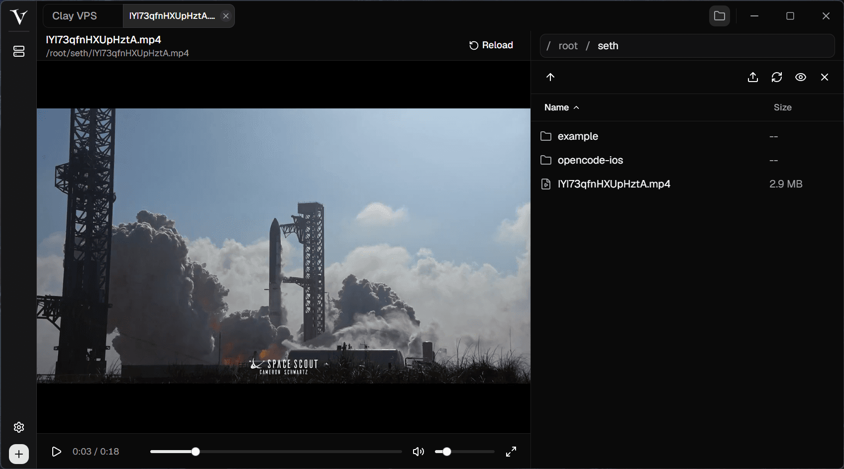 VShell video preview beside a remote folder